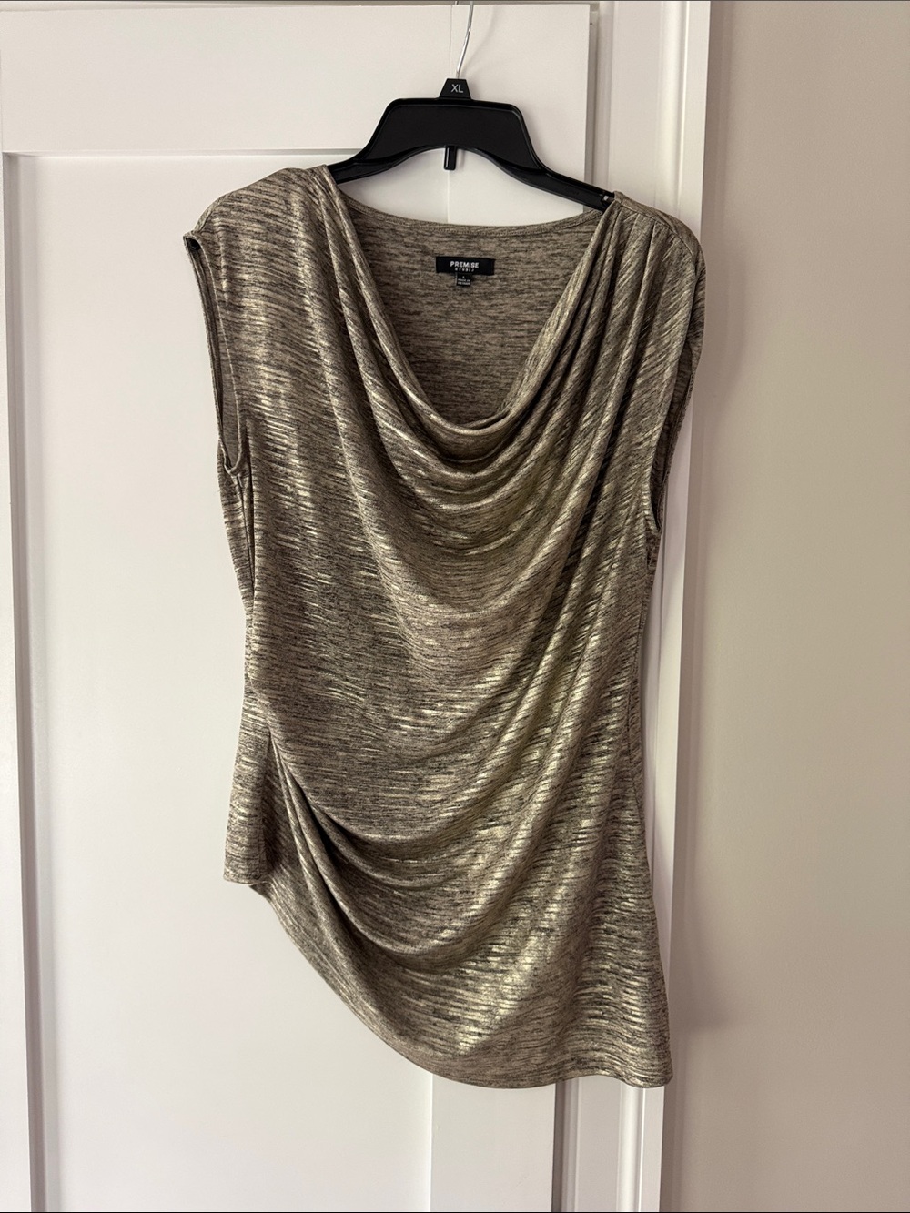 Premise Metallic Drape Cowl Neck Tank - Gold Heather